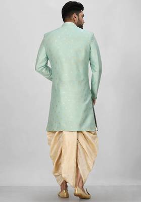 Sea green anghrakha pattern work indo western 4