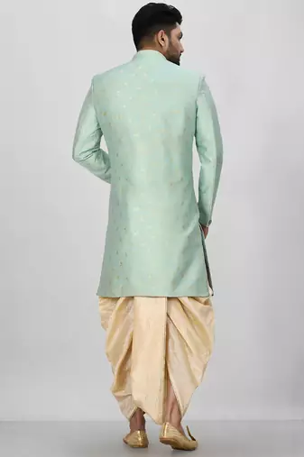 Sea green anghrakha pattern work indo western
