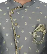 Dark grey anghrakha pattern work indo western