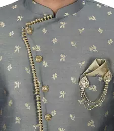 Dark grey anghrakha pattern work indo western