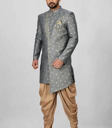 Dark grey anghrakha pattern work indo western
