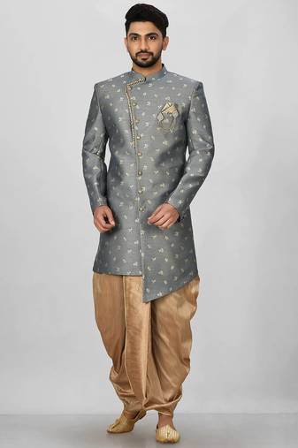 Dark grey anghrakha pattern work indo western