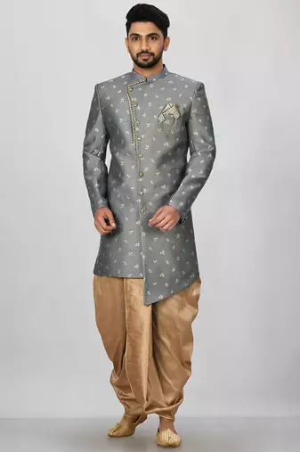 Dark grey anghrakha pattern work indo western
