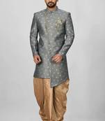 Dark grey anghrakha pattern work indo western