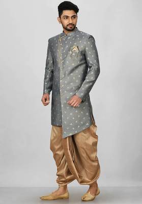 Dark grey anghrakha pattern work indo western 3