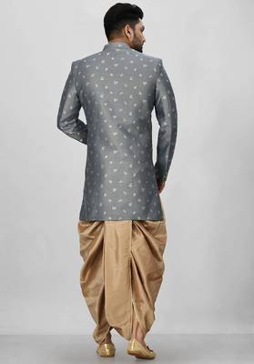 Dark grey anghrakha pattern work indo western 4