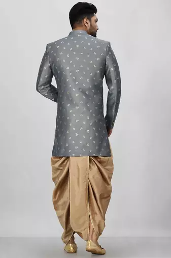 Dark grey anghrakha pattern work indo western