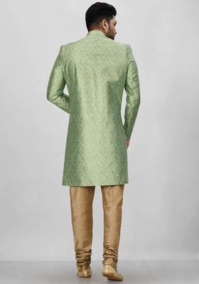 Green anghrakha pattern work indo western 4