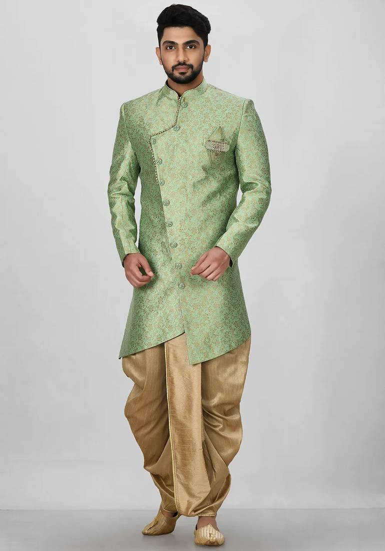 Green anghrakha pattern work indo western