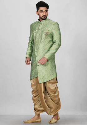 Green anghrakha pattern work indo western 3