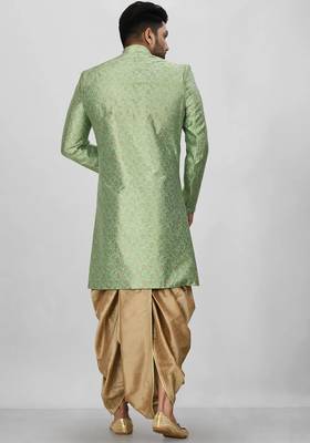 Green anghrakha pattern work indo western 4