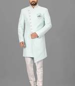 Mint anghrakha pattern work with hand work on collar and button indo western