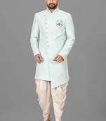 Mint anghrakha pattern work with hand work on collar and button indo western