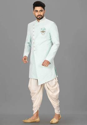 Mint anghrakha pattern work with hand work on collar and button indo western 4