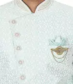 Mint anghrakha pattern work with hand work on collar and button indo western