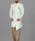 Sea green anghrakha pattern work indo western