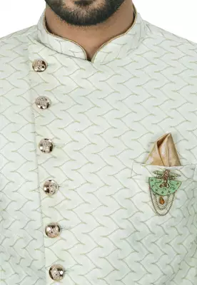 Sea green anghrakha pattern work indo western 2