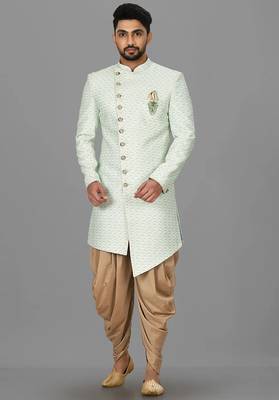 Sea green anghrakha pattern work indo western 1