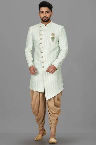 Sea green anghrakha pattern work indo western