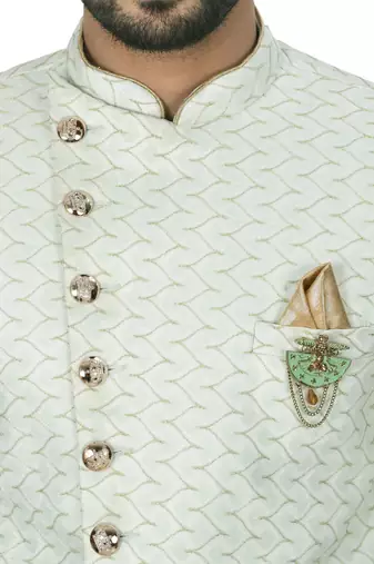 Sea green anghrakha pattern work indo western