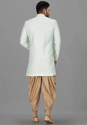 Sea green anghrakha pattern work indo western 4