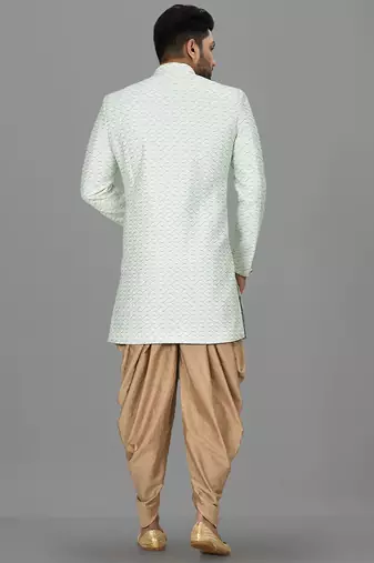 Sea green anghrakha pattern work indo western