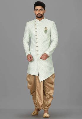 Sea green anghrakha pattern work indo western 1