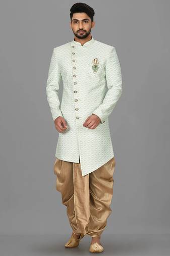 Sea green anghrakha pattern work indo western