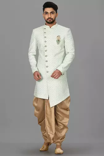 Sea green anghrakha pattern work indo western