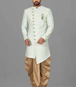 Sea green anghrakha pattern work indo western