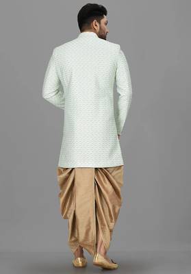 Sea green anghrakha pattern work indo western 4