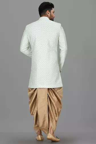 Sea green anghrakha pattern work indo western