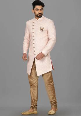 Light pink anghrakha pattern work indo western 1