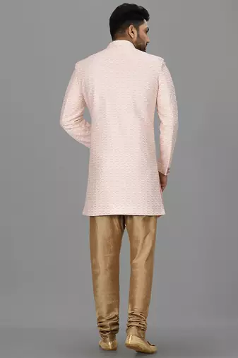 Light pink anghrakha pattern work indo western