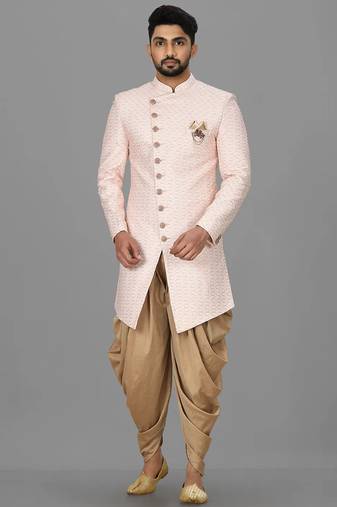 Light pink anghrakha pattern work indo western