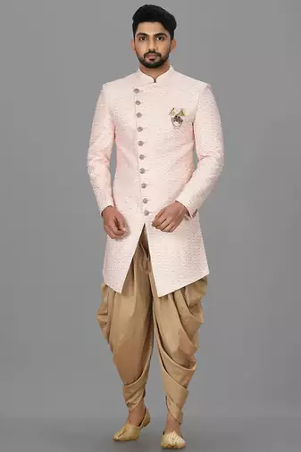 Light pink anghrakha pattern work indo western