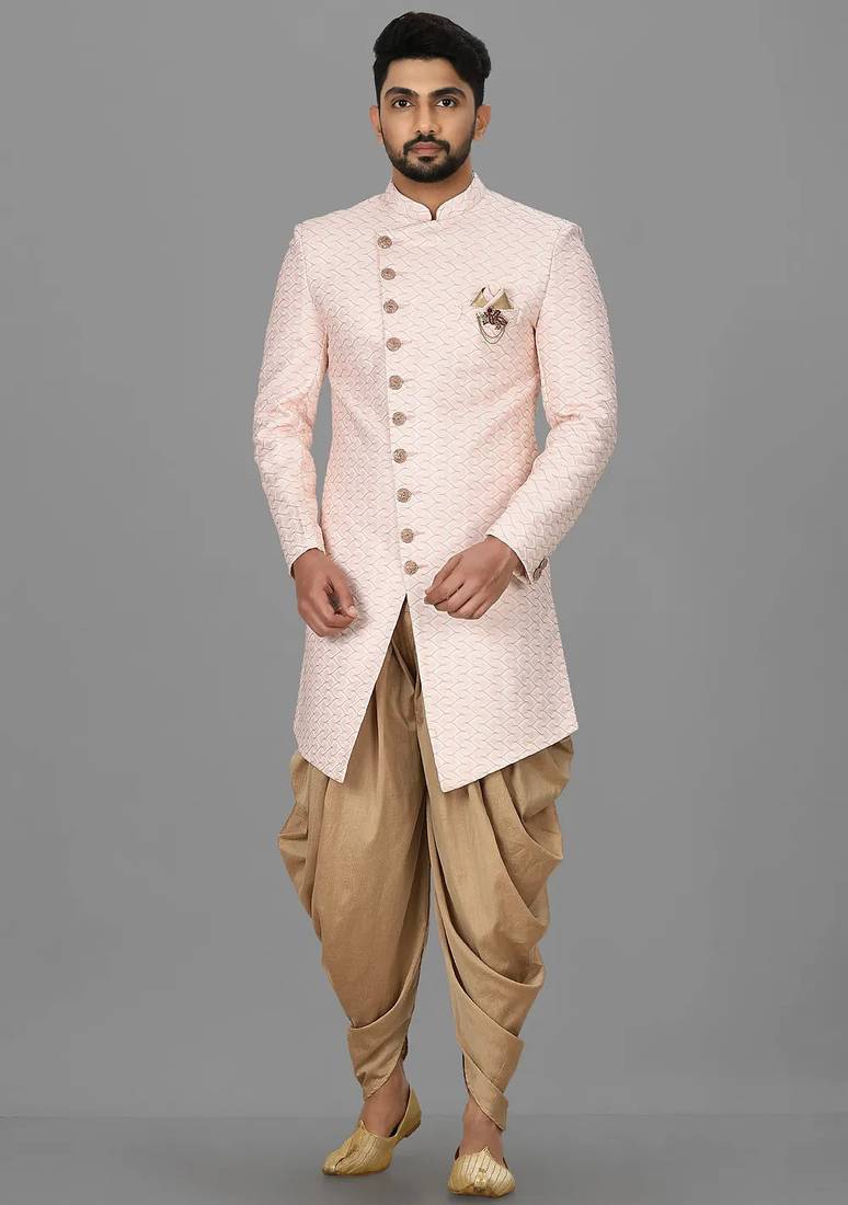 Light pink anghrakha pattern work indo western