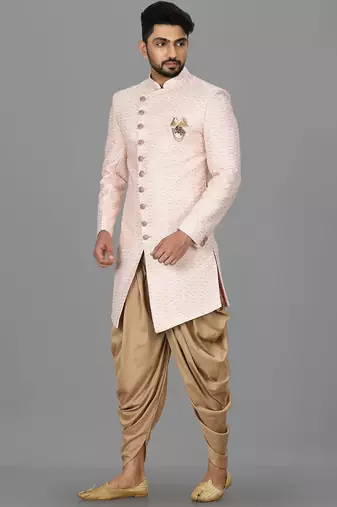Light pink anghrakha pattern work indo western