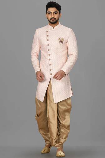 Light pink anghrakha pattern work indo western