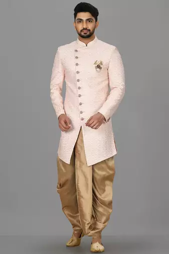 Light pink anghrakha pattern work indo western