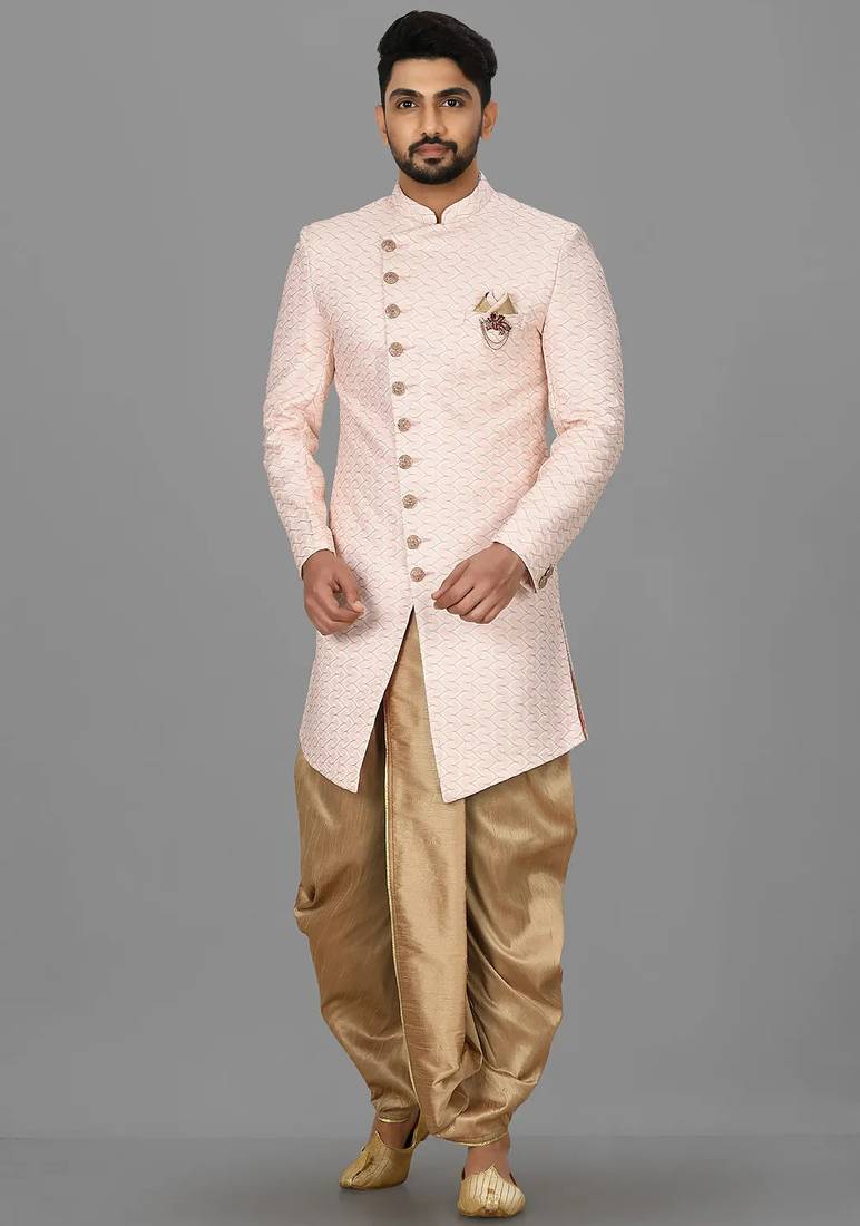 Light pink anghrakha pattern work indo western
