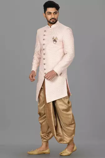 Light pink anghrakha pattern work indo western