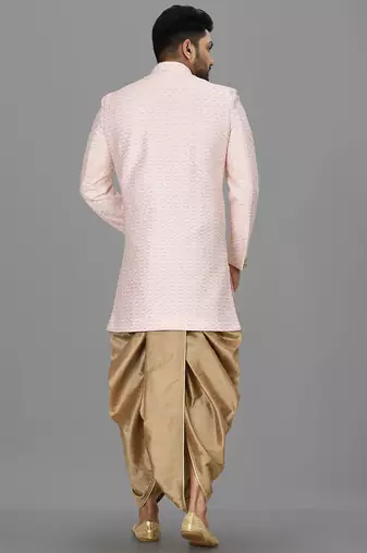 Light pink anghrakha pattern work indo western