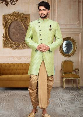 Green anghrakha pattern work indo western 1