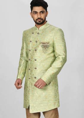 Gold green anghrakha pattern work indo western 4