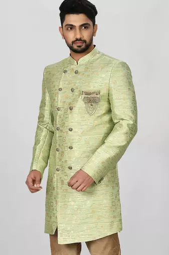 Gold green anghrakha pattern work indo western