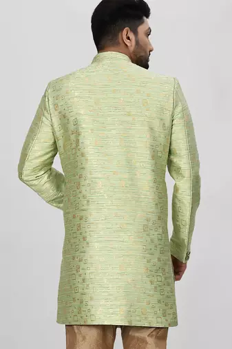 Gold green anghrakha pattern work indo western