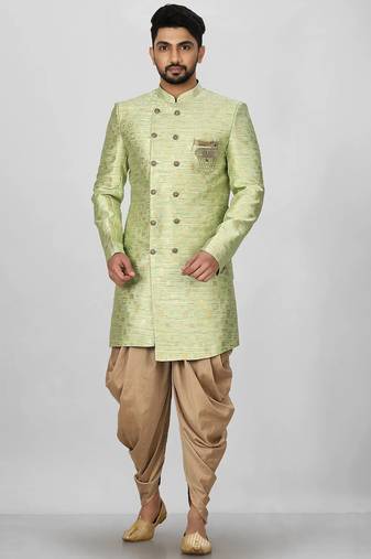 Gold green anghrakha pattern work indo western