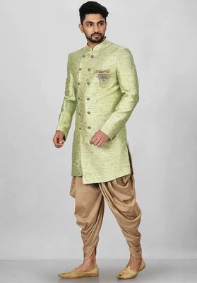 Gold green anghrakha pattern work indo western 4