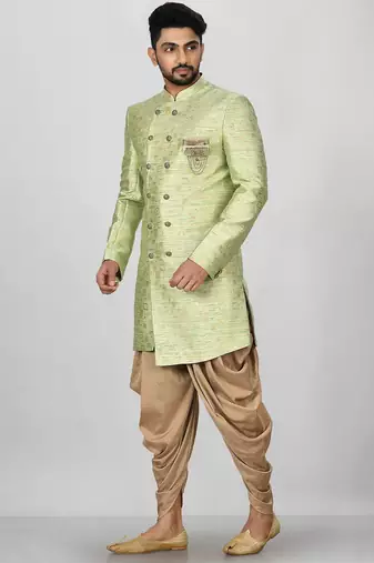 Gold green anghrakha pattern work indo western